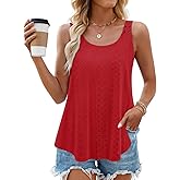 ZESICA Women's Summer Eyelet Tank Tops Loose Trendy Scoop Neck Sleeveless Flowy Beach Vacation Shirts