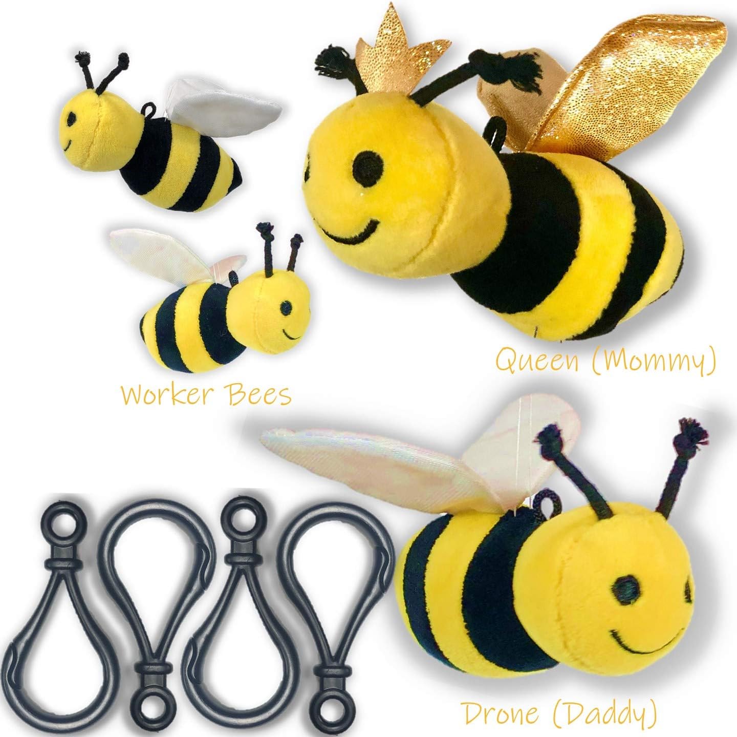 Plush Soft Stuffed Toy 5" and 3" Honey Bee Family Queen
