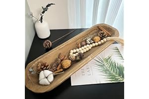 LINSUO Wooden Dough Bowl Decor, Vintage Wooden Bowl Hand Carved Home Decor for Dining Table Center, Living Room, Kitchen Decor. (20inch brown)