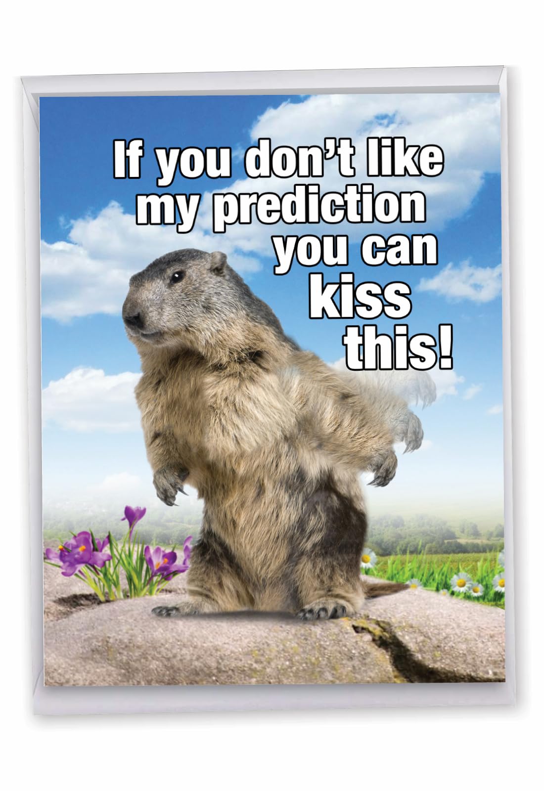 NobleWorks - 1 Funny Jumbo Birthday Greeting Card (8.5 x 11 Inch) - Cute Animal Humor for Birthday, Large Card - Groundhog Prediction J5697BDG