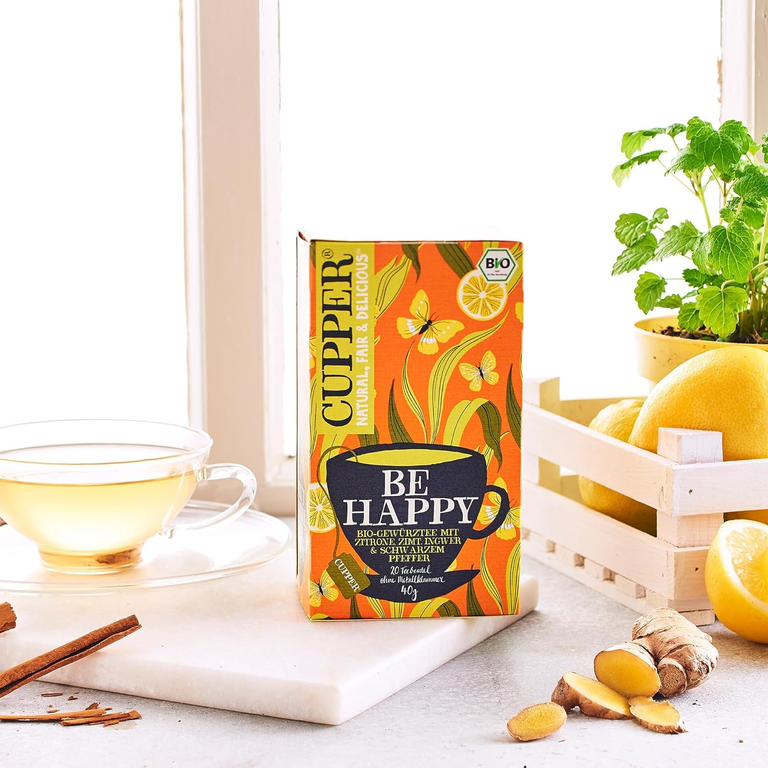 Cupper Be Happy Bio-Gewürztee mit Zitrone, Zimt, Ingwer und Schwarzem Pfeffer, 40 g , 20 Stück (1er Pack) 4