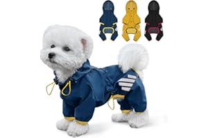 MIUCAT Dog Raincoat, Waterproof Dog Rain Jacket with Hood, Rain Coat with Leash Hole, Reflective Strap for Small Medium Dogs, Lightweight Puppy Clothes(Blue,S)