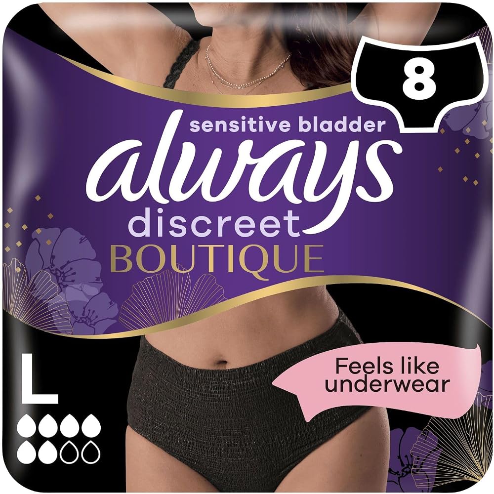 Always Discreet Boutique Incontinence Pants Black Plus L 8 Pack