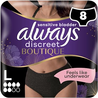 Always Discreet Boutique Incontinence Pants Black Plus L 8 Pack