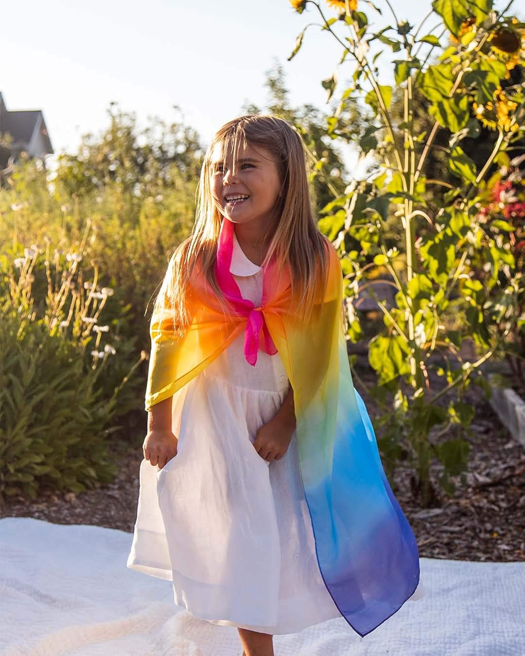 Sarah's Silks - Enchanted Playsilk, 100% Real Silk, Eco-Friendly Dye, 35-Inch Square Silk Play Scarf - Rainbow: Clothing