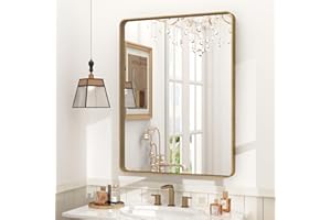 CHARMOR 24x32 Gold Bathroom Mirror, Rounded Rectangle Gold Frame Mirror, Brushed Gold Brass Bathroom Vanity Mirror Wall-Mounted, Anti-Rust, Hangs Horizontally or Vertically