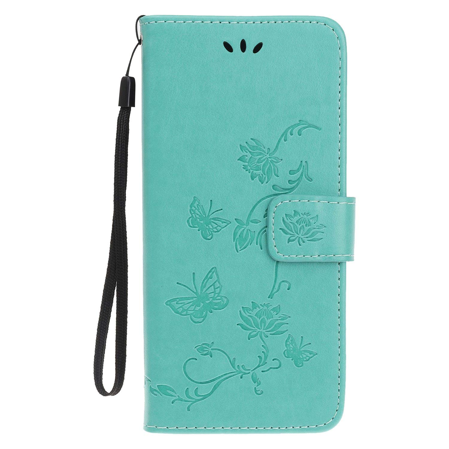 Reevermap Samsung Galaxy A20E Case Flip Cover Premium PU Leather Wallet Lotus Butterfly Embossed Magnet Closure Card Slot Holder Stand Silicone Bumper Shockproof Case for Samsung Galaxy A20E Green