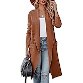 Women's Open Front Knited Loose Cardigan Casual Long Sleeve Draped Knit Pockets Long Jackets Sweater