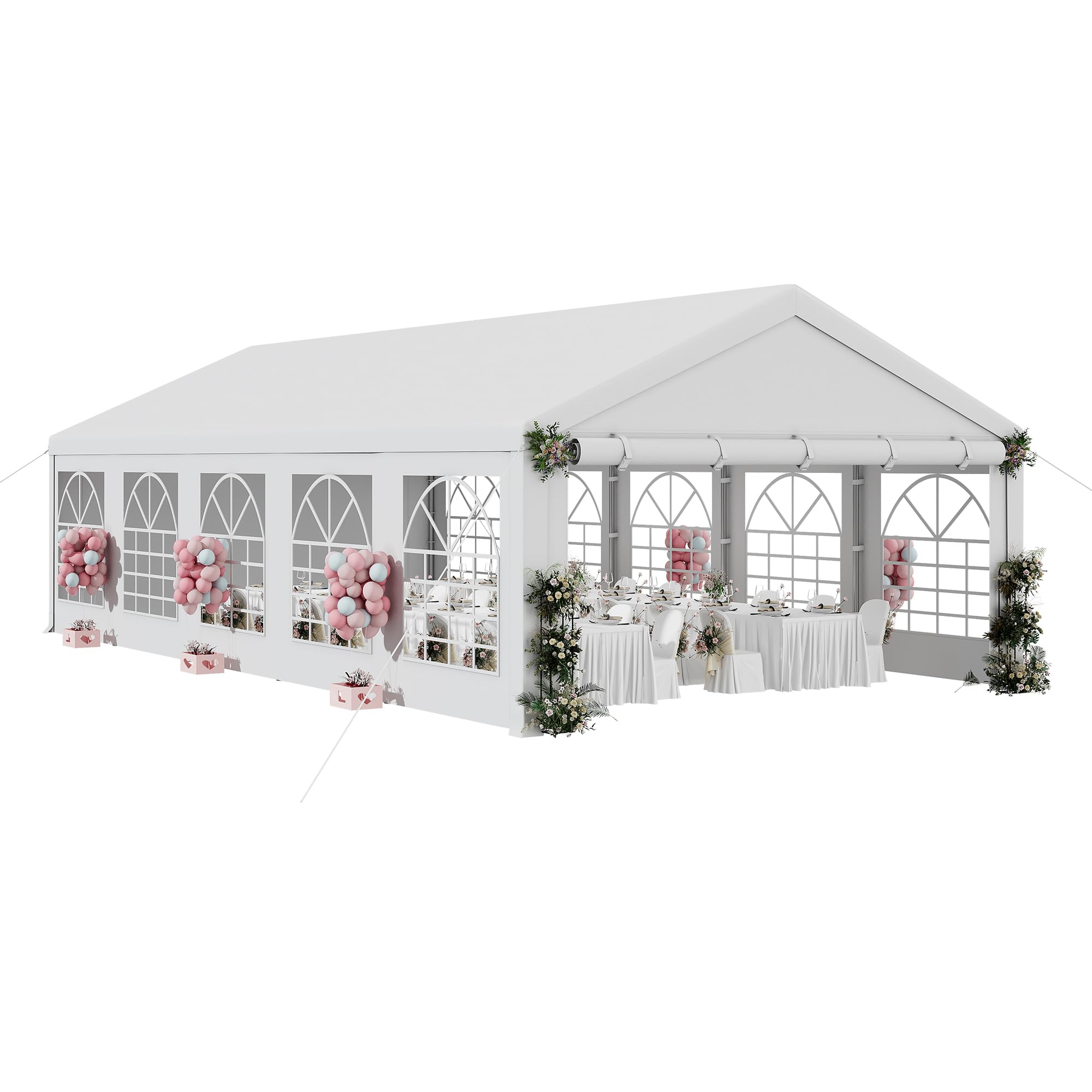 Photo 1 of DWVO 16x32ft Party Tent Outdoor Heavy Duty Wedding Event Shelters Galvanized Canopy with Upgraded Large Roof, Removable PVC Sidewalls, White