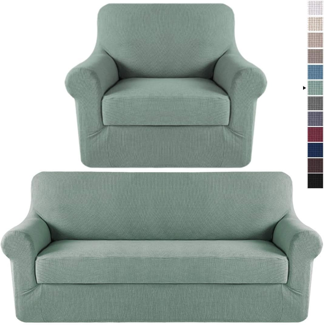 2 Piece Sage Sofa Slipcovers Stretch Bundle High Stretch 2