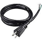 Pinfox 6ft 12 Gauge 3 Prong Heavy Duty Replacement Power Supply Cord Cable 110V 115V 120V Pigtail, Male-to-Male for Appliance, NEMA 5-15 Plug US SJT 12AWG (12/3), Black