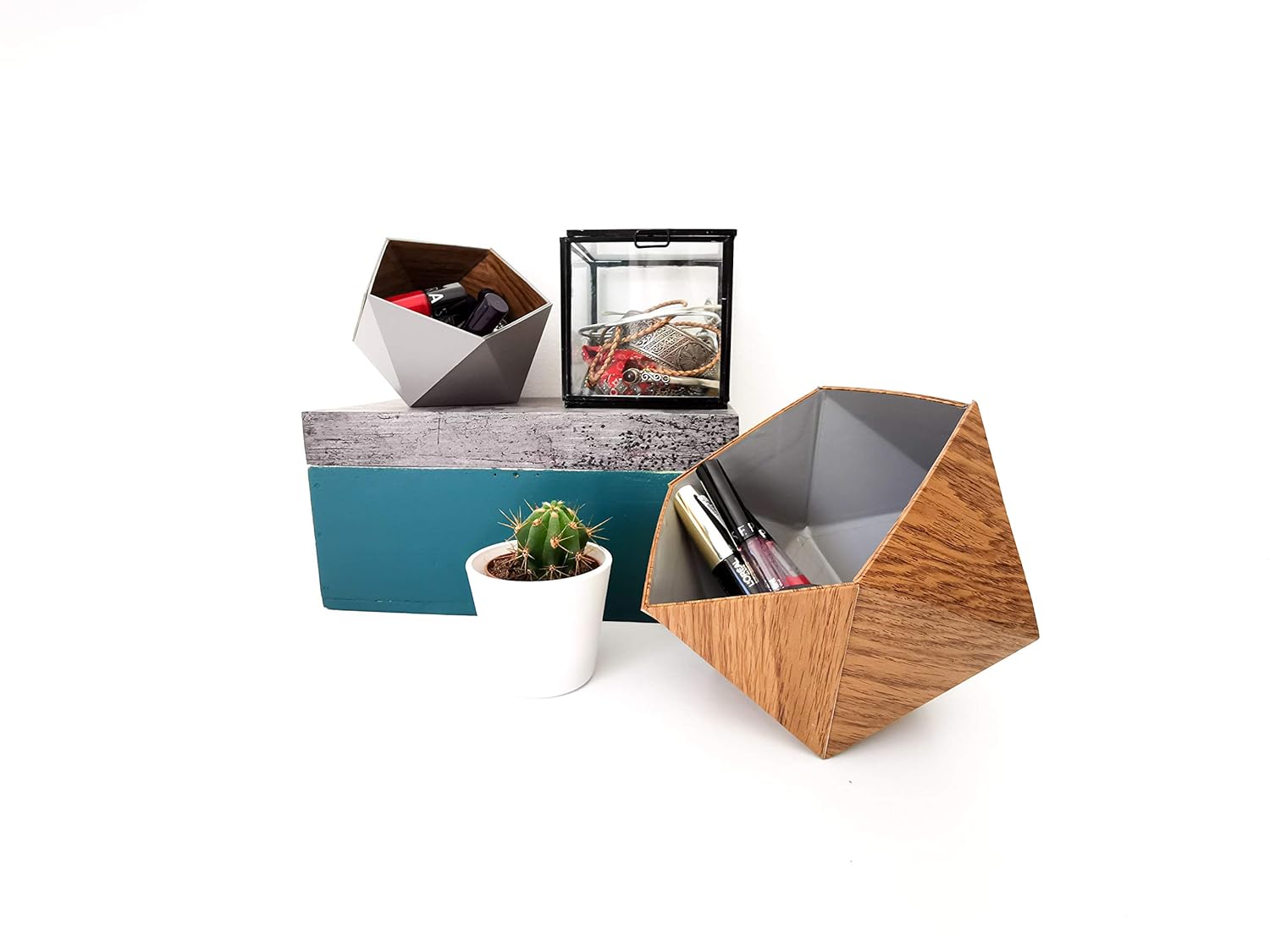 Origami-Schachteln aus Eichenholz und grauem Holz - Leewalia - leeres