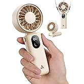 Aecooly Mighty Portable Handheld Fan | 20H Max Cooling | 3 Flexible Modes | 5 Speeds Wind | Battery Level Display | Mini USB Rechargeable Personal Battery Powered Fan Travel Gifts for Women -Beige