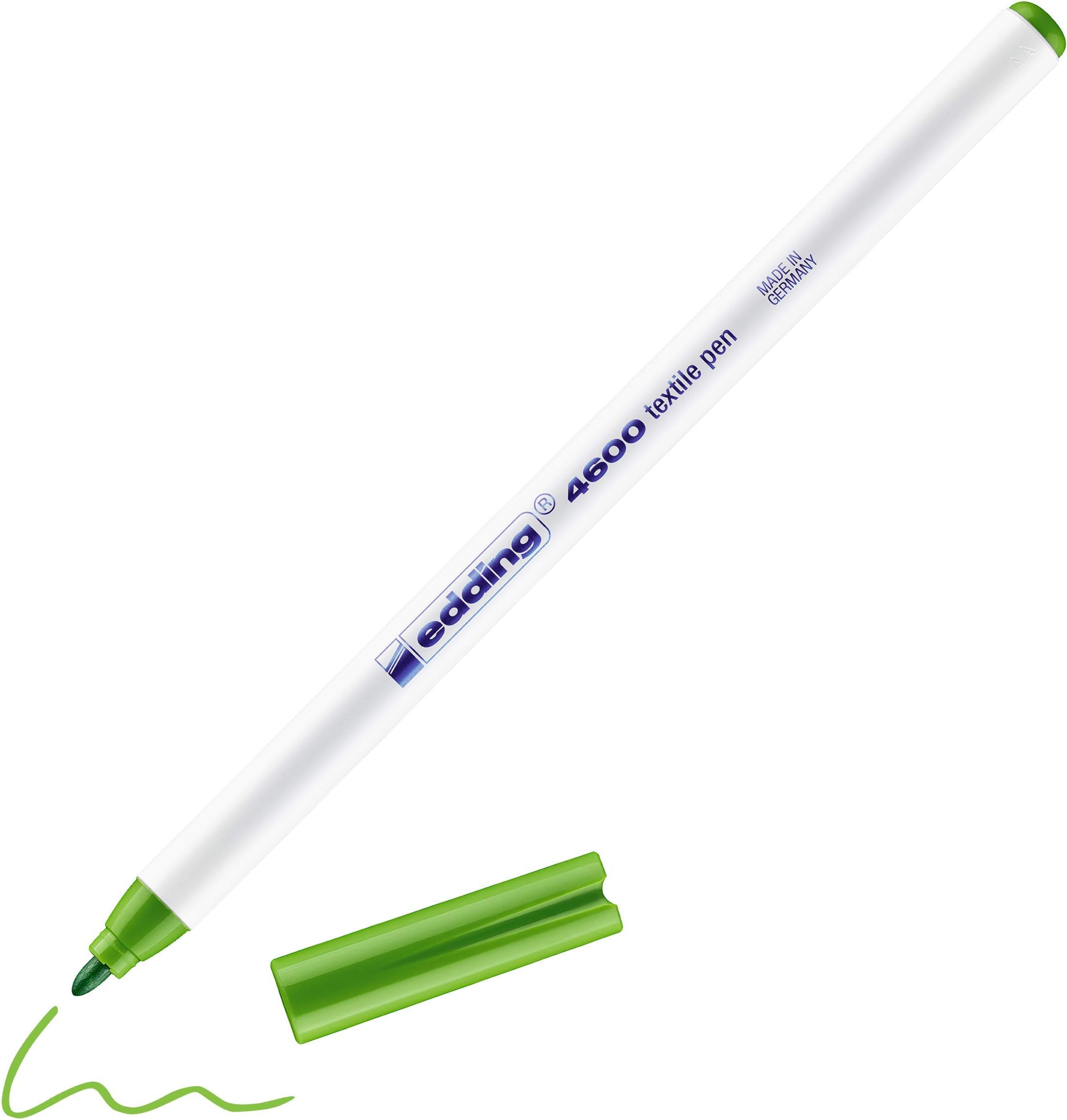 edding 4600 textile pen - light green - 1 pen - round nib 1 mm - permanent fabric pens for drawing on textiles, wash-resistant up to 60 °C - fabric pen