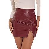 GUANYY Womens Leather Skirt High Waisted Stretchy Slit Faux Pleather Bodycon Party Mini Skirts