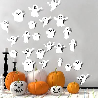63 Peças Decoração de Fantasmas de Halloween Autocolantes 3D de Fantasmas de Halloween Brancos Ornamentos de Parede para Decorações de Parede Festa de Janela