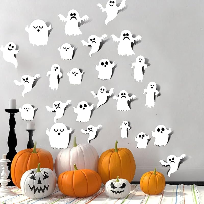 63 Peças Decoração de Fantasmas de Halloween Autocolantes 3D de Fantasmas de Halloween Brancos Ornamentos de Parede para Decorações de Parede Festa de Janela