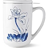 AmorArc Porcelain Tea Mug with Infuser and Lids, 18 Oz Large Cup Strainer with Bag Holder for Loose Leaf Tea, Steeping Coffee Mug for House-warming Wedding Birthday Gift