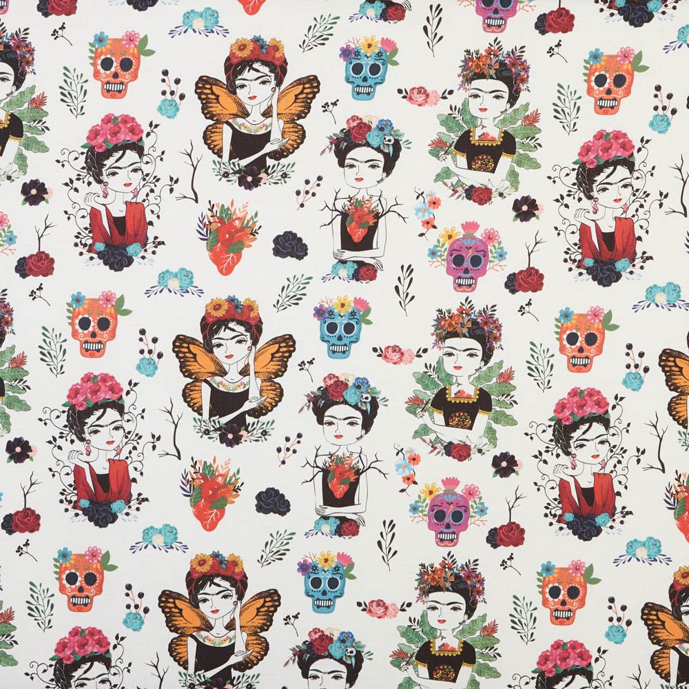 Kt KILOtela Digital Linen Fabric Printed Half Panama Cotton Decoration Upholstery Cushion Tablecloths 100cm Length x 280cm Width Frida Fashion Multicolor 1 Meter