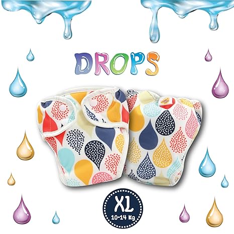 Paw Paw Reusable Cloth Diaper for Babies/Washable Cloth Diapers with Inserts (Drops Print, X-Large (10-14 Kg))