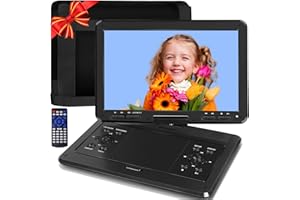 YOOHOO 16.9" Portable DVD Player with 14.1" Large HD Swivel Buttons Screen, 6 Hrs Battery DVD Player Portable, Power Adapter, Car Charger, Car Headrest Case, Support USB/SD Card/Sync TV, Region-Free