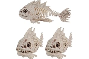 NEROSUN Halloween Fish Skeletons Decorations, 3 Pack 10" Animal Skeleton Plastic Realistic Bones, Fish Bones Spooky Graveyard Prop for Haunted House Halloween Party Decor