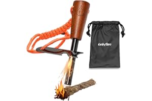 ONLYFIRE OUTDOOR LIVING Fire Starter Survival Tool, Ferro Rod Kit with Tinder Wick, Pouch, Waterproof Flint and Steel Fire Starter for Camping, Hiking and Backpacking Gear