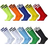 10 Pairs Soccer Socks Stretchy Knee High Tube Socks Colorful Football Athletic Team Socks for Men Women Teens
