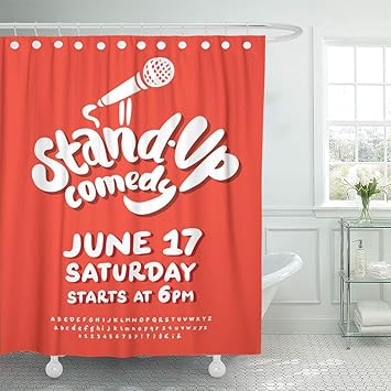 Amazon Com Emvency Shower Curtain Club Mic Stand Up Comedy Open