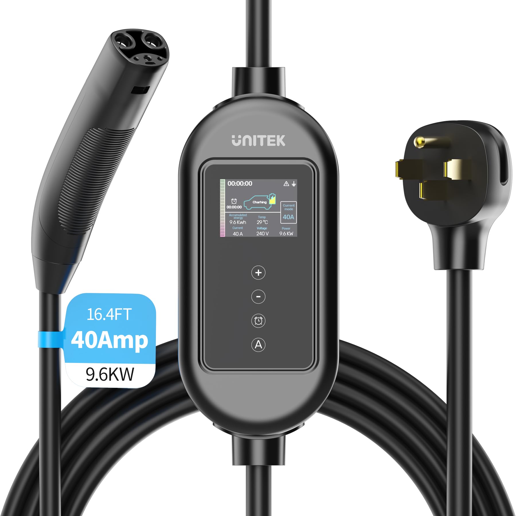 Photo 1 of Unitek 40A Tesla Charger - Level 2 EV Charger for Model 3/Y/S/X, 9.6KW, NEMA 14-50 Plug, 16.4ft Cable, LCD Screen, IP54 Waterproof