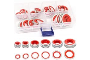 YuGtcen 60pcs A/C Gasket Assortment, 15-32241 GM Original Equipment AC Compressor Seals Automotive Self-Centered Bonded Seal Air Conditioning Compressor Port Seal Washer Kit Set(Red)