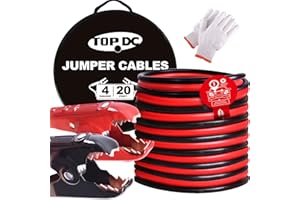 TOPDC Pure Copper 4 Gauge 20 Feet Jumper Cables for Car, SUV and Trucks Battery, Heavy Duty Automotive Booster Cables for Jump Starting Dead or Weak Batteries with Carry Bag