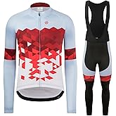GCRFL Winter Cycling Jersey Sets Thermal Fleece Bike Jersey + Bib Pants, Long Sleeve Cycling Clothing Sets for Man