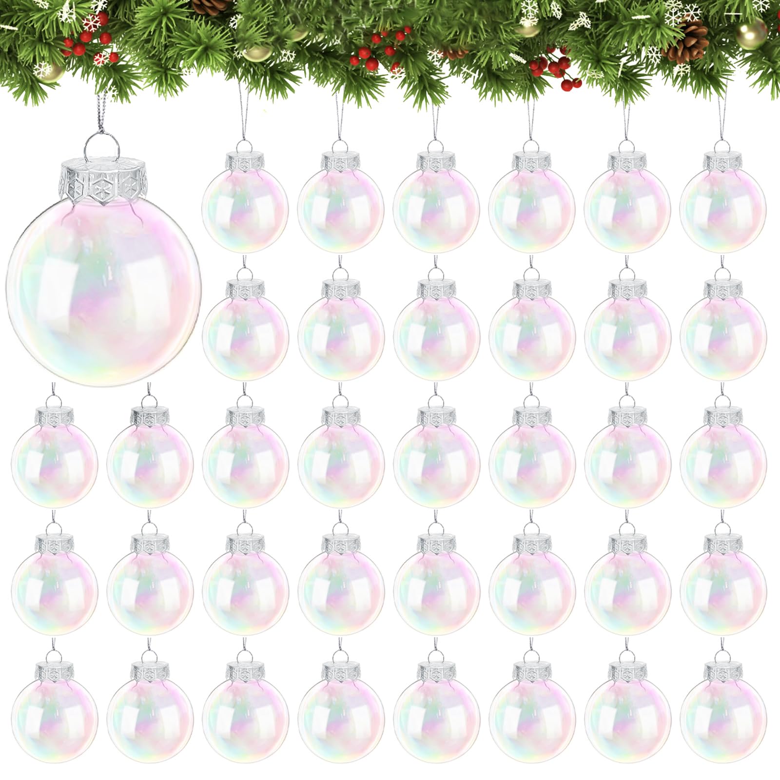 Photo 1 of 40 Pcs Clear Plastic Fillable Ornaments,2.36 Inch Christmas Rainbow Ball,Plastic Christmas Balls for Xmas Tree,Home Decoration,Wedding,Party,Christmas