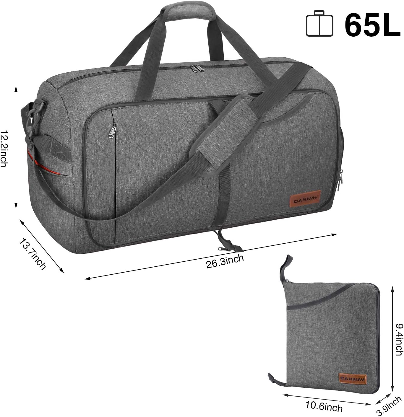  | Canway 65L Travel Duffel Bag, Foldable Weekender Bag with Shoes Compartment for Men Women Water-proof & Tear Resistant | Travel Duffels