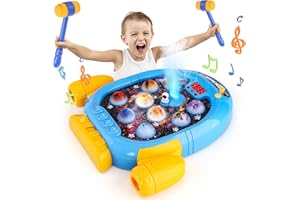 CAPTAIN CHAOWING 6 Modes Whack A Mole Game for Toddlers 1-3, Space Whack A Planet Toys for Kids 3-5, Toddlers Musical Learning Toys with 2 Soft Hammers, Lightup & Spray, 9 Planets, 45 Levels