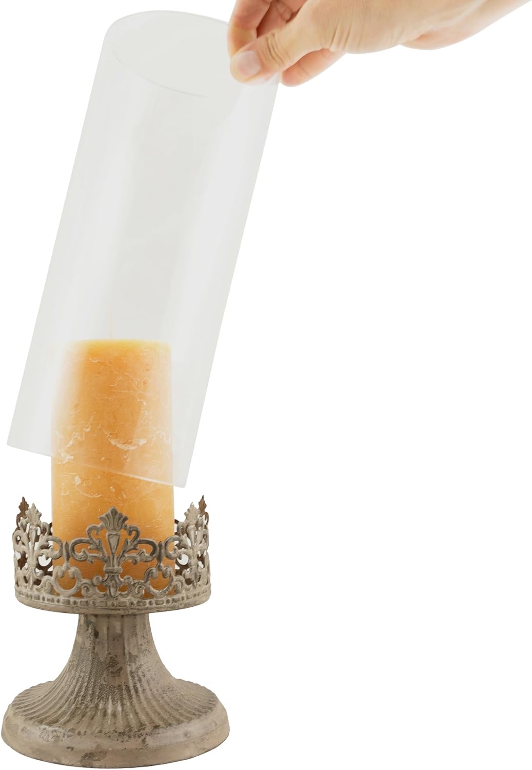 Stonebriar Fleur de Lis Hurricane Candle Holder, Large, White: Home & Kitchen
