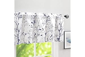Luvyohmee Tree Branch Printed Curtain Valance, 18 inches Long Window Treatment Valance, Navy Blue and Grey Window Valances for Kitchen, Bathroom, Dining Room, Bedroom and Kid’s Room,1 Panel