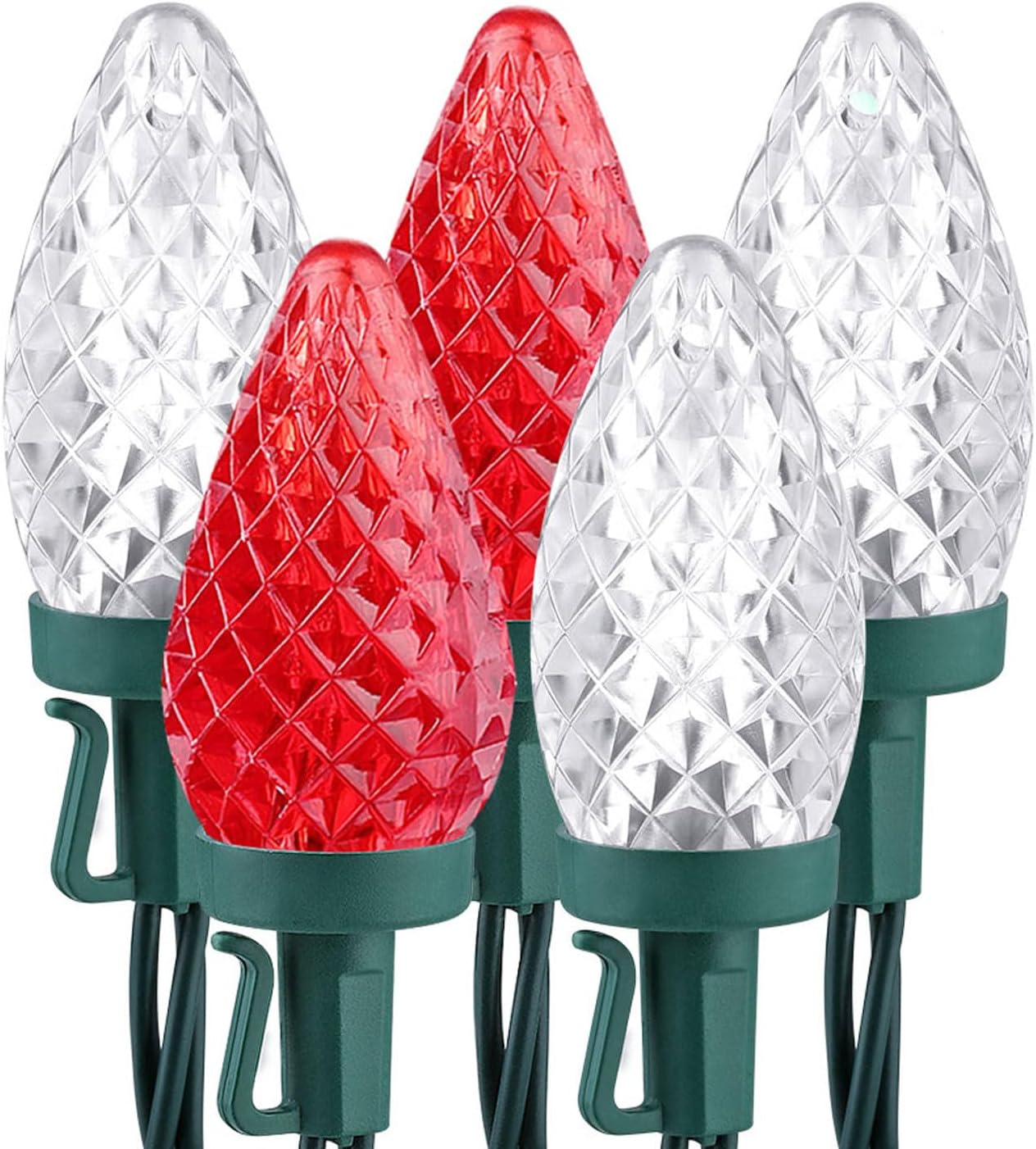 String Lights - Brizled Red & White C9 Christmas Lights, 66ft 100 LED Faceted C9 Christmas Lights, Connectable Indoor Outdoor Strawberry String Lights, 120V UL Listed for Xmas Tree Garden Porch Party & Holiday Decor