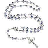Rnivida Catholic Crystal Beads Rosary with Miraculous Medal, Cross Crucifix Rosaries Communion Rosary for Women