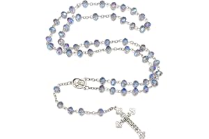 RNIVIDA Catholic Rosary Crystal Beads Necklace with with Miraculous Medal Cross Crucifix Rosaries Communion Rosary