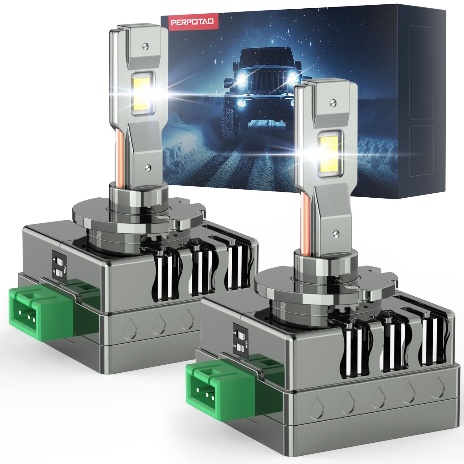 Photo 1 of PERPOTAO Upgraded D3S Bulb, 46,000LM, 800% Brightness D3R, 6,000K White, 10x Cooling, 1:1 Xenon Size, Fast Plug, Compatible 99.99%, 2-Pack