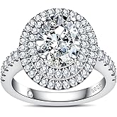AnuClub Princess/Cushion/Oval Cut Moissanite Engagement Rings 3-3.884cttw D Color VVS1 925 Sterling Silver 3 Rows Vintage Halo Wedding Promise Statement Rings for Women with Certificate