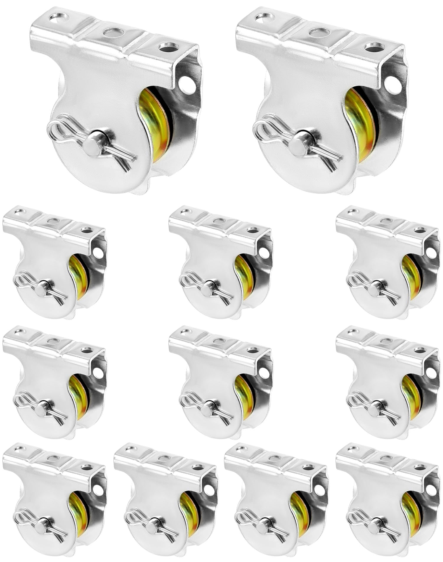 Photo 1 of QWORK Wall Mount Pulleys, 12 Pcs 1-1/2" Ceiling Mount Single Pulley V-Groove Pulley Hardware Accessories for 3/8" Wire or Rope, Working Load 420 Lbs, Heavy-Duty Iron Galvanized Pulley