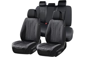 FLORICH Leather Car Seat Covers, Seat Cover for Cars Full Set Black Car Seat Cover Front Seats and Back Waterproof Car Seat Cushion Car Seat Protector Universal Fit for Most Cars SUV Trucks