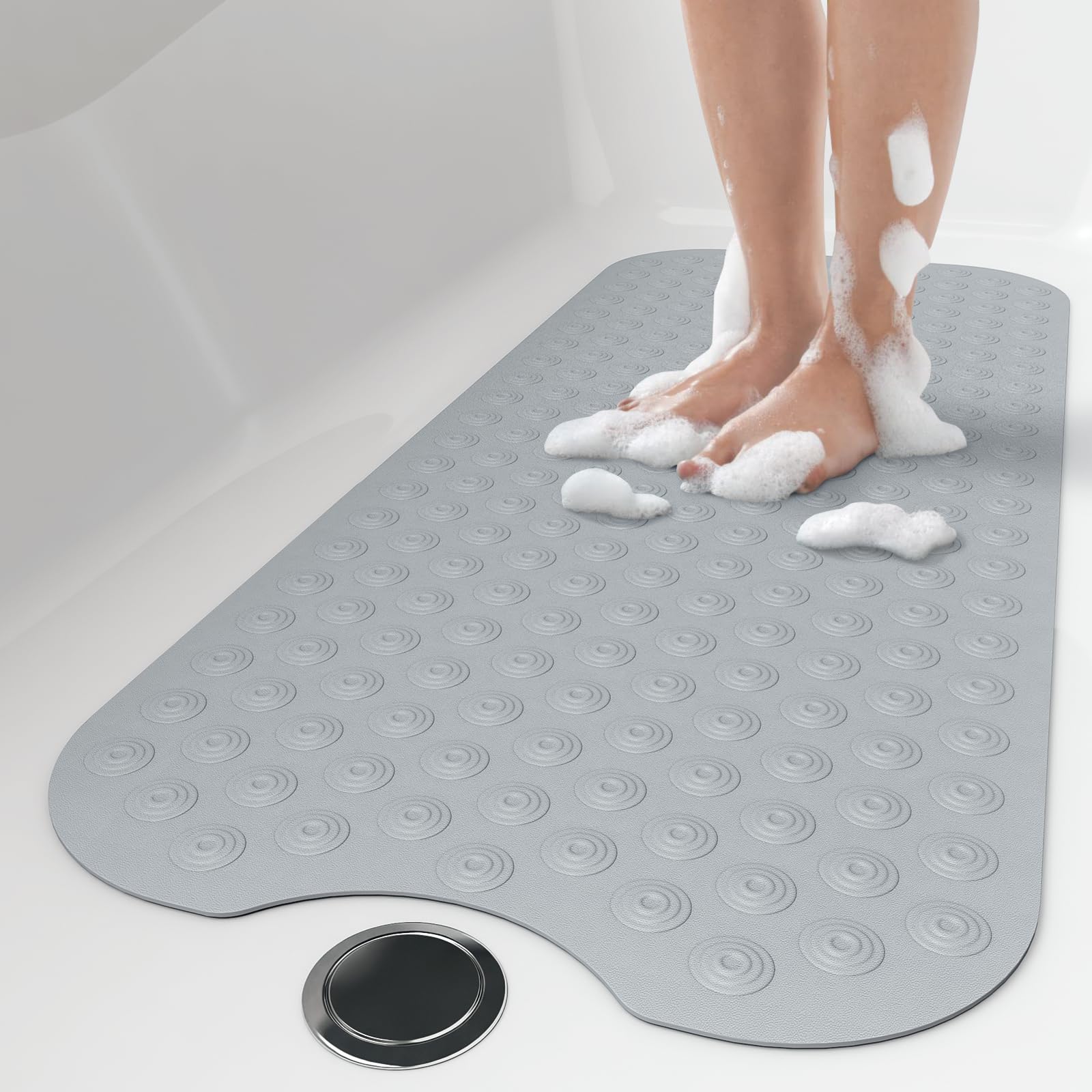 Yolife No Suction Cup Bath Mat: 40x100CM Extra Long Bathmat│Perfect for Refinished or Ordinary Bath Tubs│Made of Nature Rubber│a Blessing for the Elderly and Children (Grey)