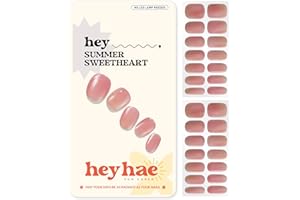 Heyhae Semi Cured Gel Nail Strips | No LED Lamp Needed | Solid, Pink, Spring | Easy Apply & Remove, Salon Quality | Includes 28 Strips, 1 Prep Pads, Nail File & Wooden Stick - Hey, Summer Sweetheart
