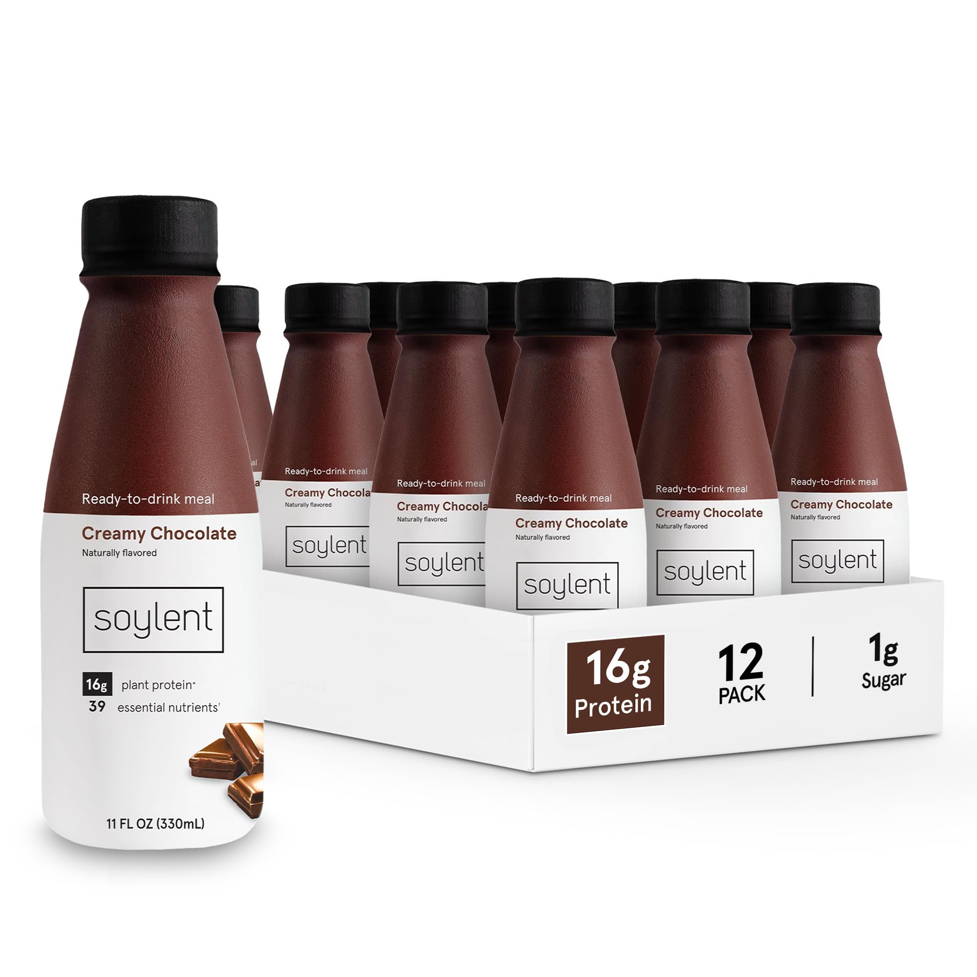 Photo 1 of *5/14/2026* Soylent Chocolate Meal Replacement Shake, Contains 16g Complete Vegan Protein, Ready-to-Drink, 11oz, 12 Pack