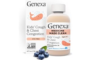Genexa Kids’ Clean Cough & Chest Congestion Medicine, Dye Free, 0% Artificial Additives, Multi-Symptom Cough Syrup for Kids 4-11, Cough Suppressant & Expectorant, Organic Blueberry Flavor, 4 fl oz