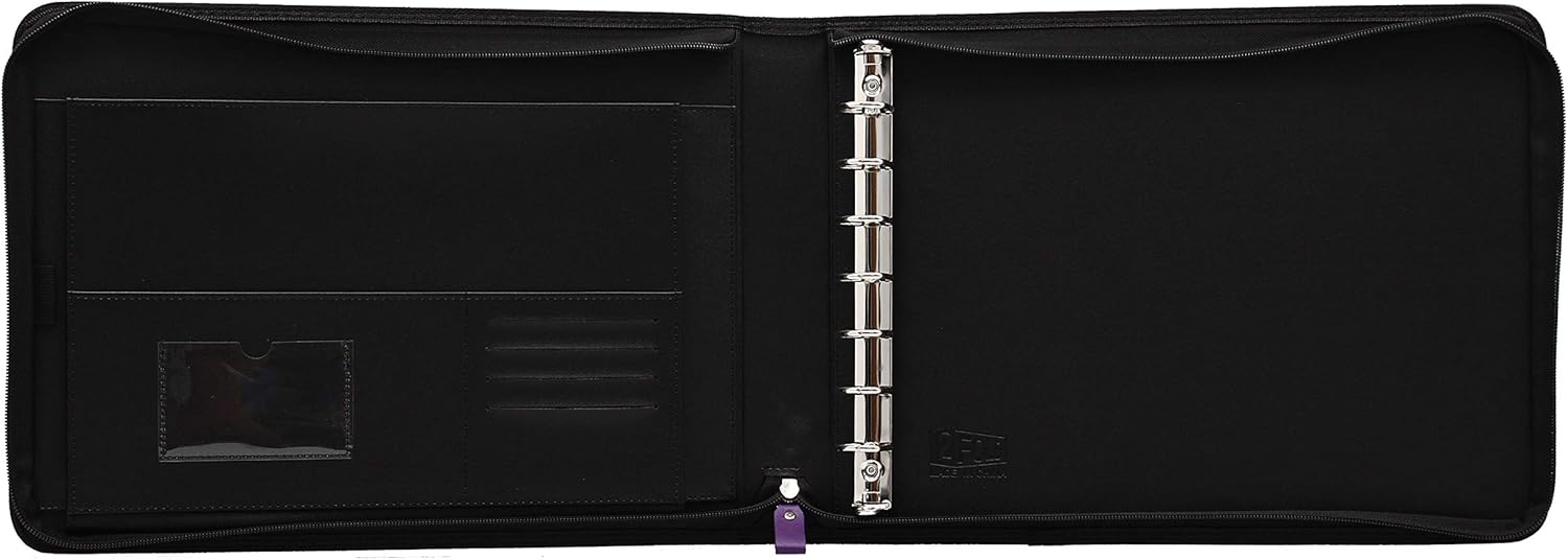 2Fold Zippered Business Check Binder 7 Ring for 3-Up Business Size Checks with Extra Business Card Case - PU Leather Deluxe 7 Ring Checkbook Binder Portfolio with 600 Check Capacity and Storage : Office Products